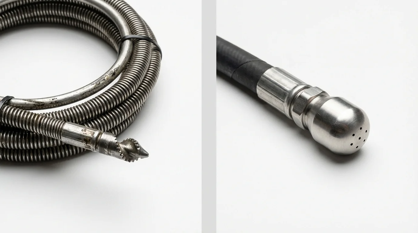 Drain snake cable and hydro jetting nozzle used for drain cleaning in Waldport, OR