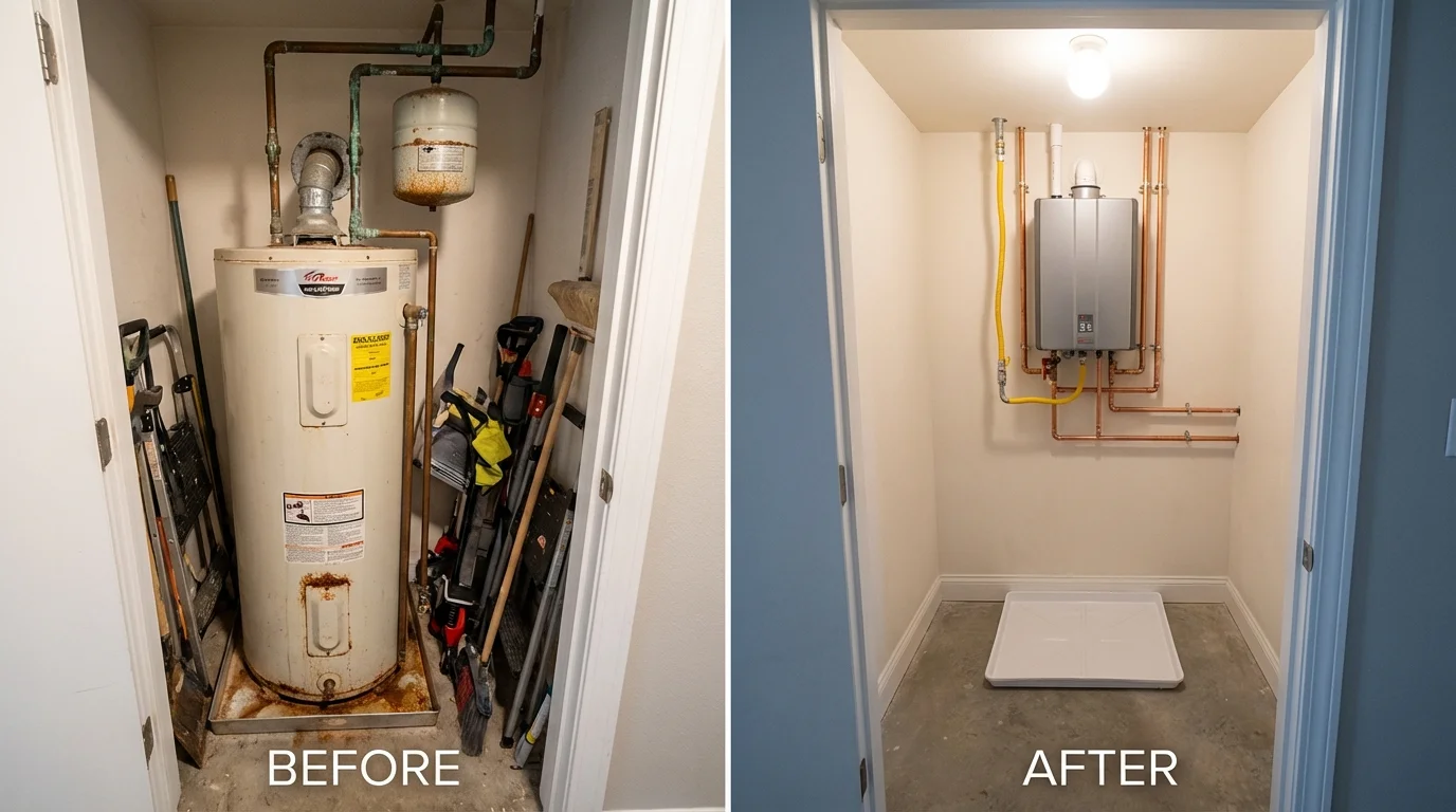Tank water heater versus wall-mounted tankless unit comparison for Waldport, OR homeowners